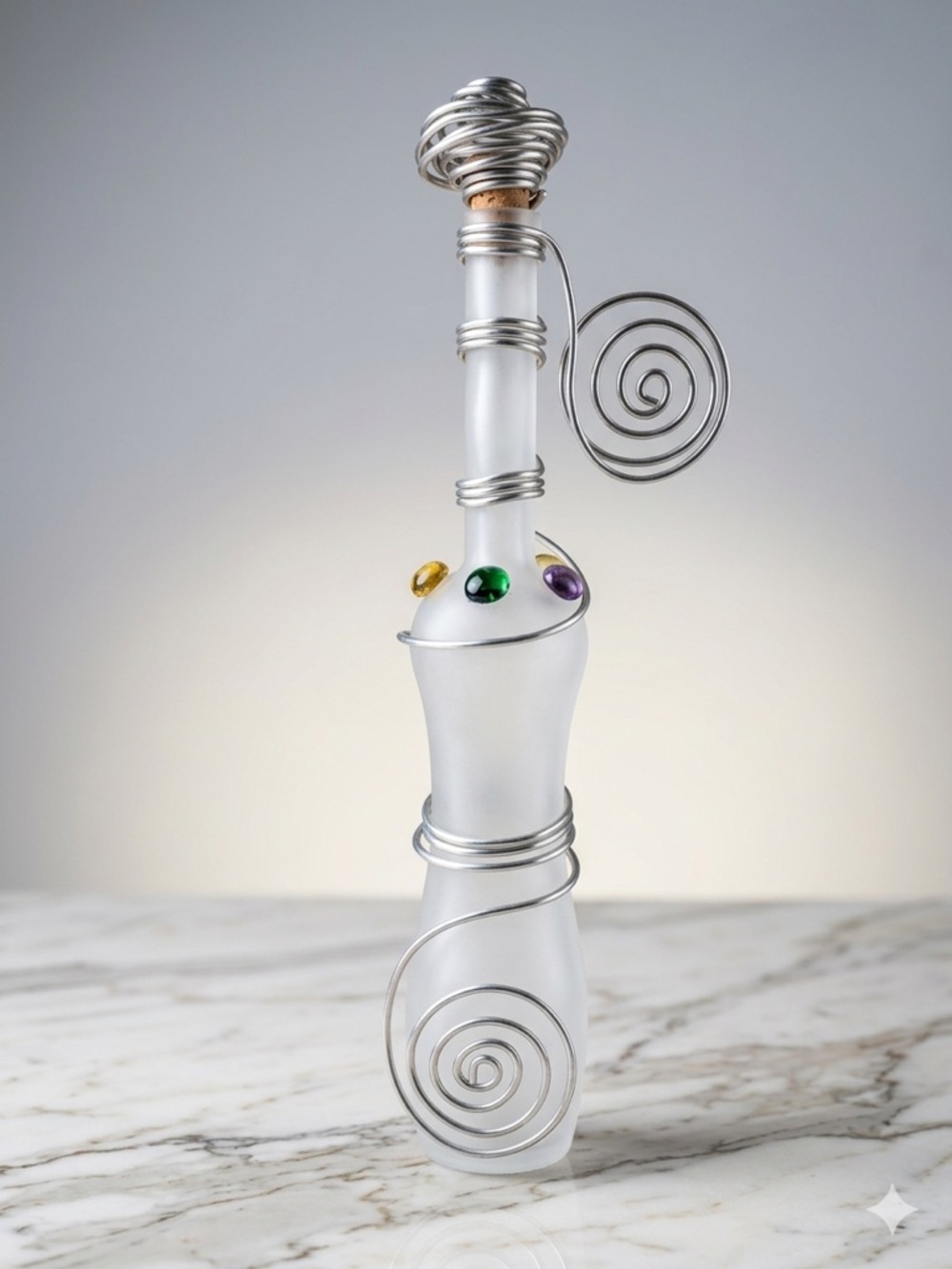 Bohemian Decorative Cruet | Frosted Glass with Hand-Applied Wire Wrap